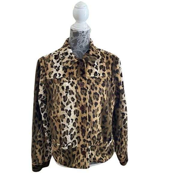 Vintage Y2K Dollhouse Faux Fur Leopard Animal Print Jacket Size Large - Picture 4 of 9